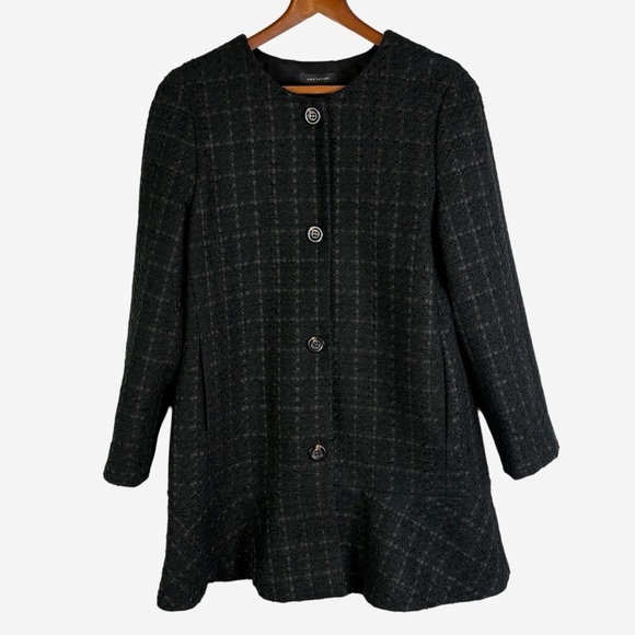Ann Taylor Jackets & Blazers - NWT Ann Taylor Black Windowpane Wool Blend Peplum Hem Coat • Size M • MSRP $169